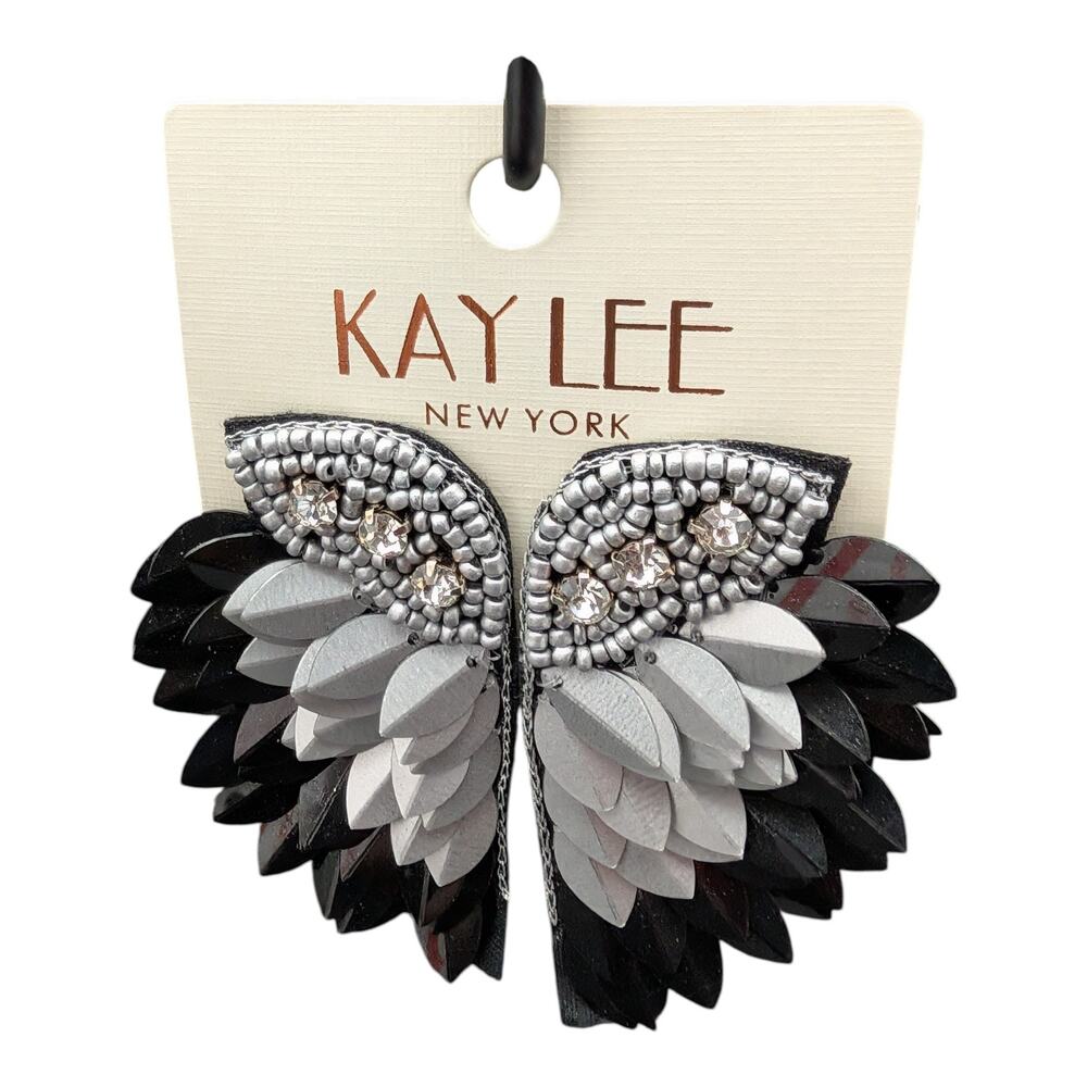Kay Lee NY Black & Silver Wing Earrings